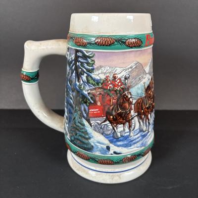 LOT 104: Collection of Copper, Glass and Ceramic Beer Steins and Mugs Lowenbrau and More, Romana Caffe Copper Tray, and Other Bar Must Haves