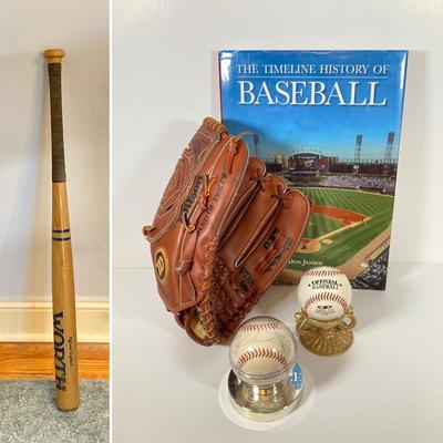 LOT 163: Baseball Collection - Autographed Baseball in Protective Stand (Bob Uecker), Wilson Pro Staff Glove, Worth Tennessee Thumper...