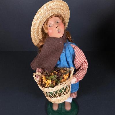 LOT 165: Byers' Choice Ltd Betsy Ross with US Flag, Girl with Straw Hat /Basket and Girl with Rake, Flower Basket