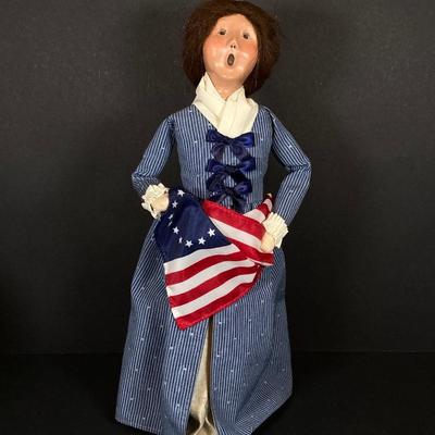 LOT 165: Byers' Choice Ltd Betsy Ross with US Flag, Girl with Straw Hat /Basket and Girl with Rake, Flower Basket