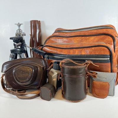 LOT 166: Vintage Photographer's Equipment Collection - Tripods, Cases, Lenses and More