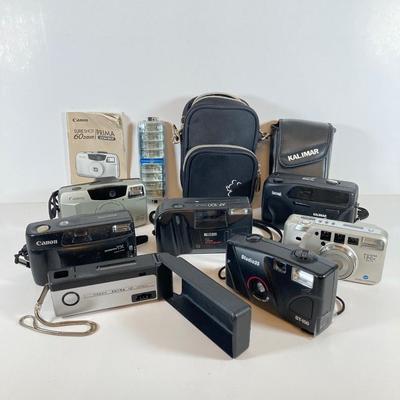 LOT 168: Vintage Camera / Equipment Collection - Canon, Kalimar, Kodak, Konica Minolta, Disney Mickey Mouse Case and More
