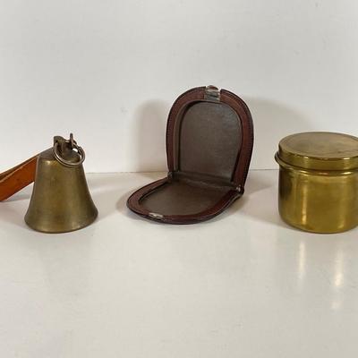 LOT 169: Vintage Collection - J.W Pipe, Cigarette Holder, Ashtray, Back Scratcher (Italy), Shoe Horn, Leather Holders, Brass Bell and...