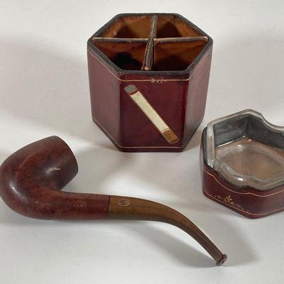 LOT 169: Vintage Collection - J.W Pipe, Cigarette Holder, Ashtray, Back Scratcher (Italy), Shoe Horn, Leather Holders, Brass Bell and...