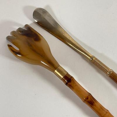 LOT 169: Vintage Collection - J.W Pipe, Cigarette Holder, Ashtray, Back Scratcher (Italy), Shoe Horn, Leather Holders, Brass Bell and...