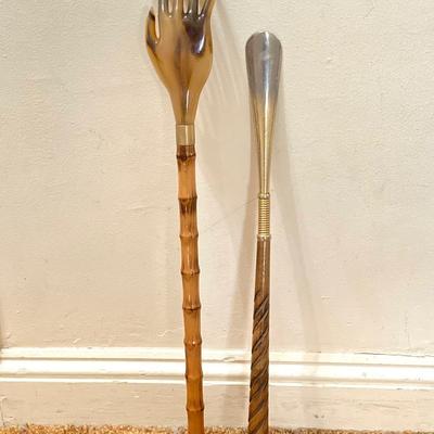 LOT 169: Vintage Collection - J.W Pipe, Cigarette Holder, Ashtray, Back Scratcher (Italy), Shoe Horn, Leather Holders, Brass Bell and...