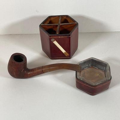 LOT 169: Vintage Collection - J.W Pipe, Cigarette Holder, Ashtray, Back Scratcher (Italy), Shoe Horn, Leather Holders, Brass Bell and...