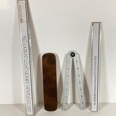 LOT: Bombay Adjustable Wooden Book Ends, Replogle Globe, Binoculars, Vintage Drawing / Measuring Tools and More