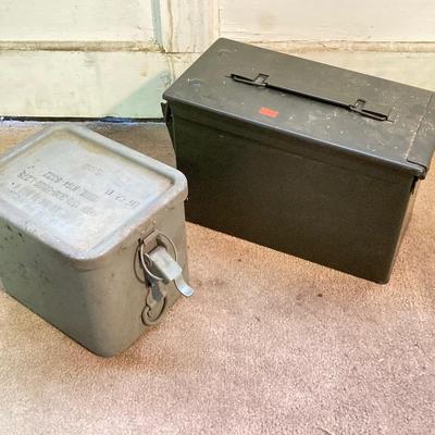 LOT 173: Military Collection - Olive Drab Duffle Bag, Ammo Storage Containers, Cantine Bottle, Saw, Shovel and More