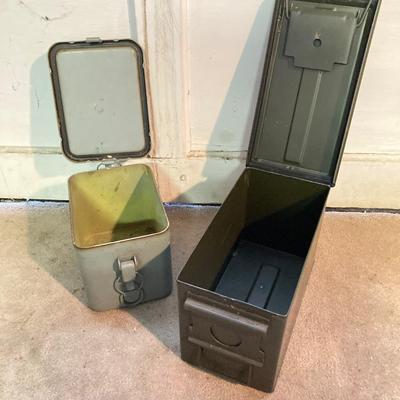 LOT 173: Military Collection - Olive Drab Duffle Bag, Ammo Storage Containers, Cantine Bottle, Saw, Shovel and More