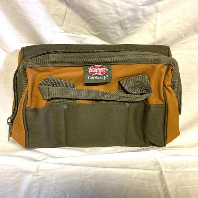 LOT 179: Bucket Boss Brand Gatemouth Jr Tool Bag, Craftsman Tool Belt, Pencil Holder, Ryobi Drill Bits