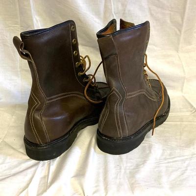 LOT 182: Ready to Work Collection - Craftsman Tool Pouch, Sears Size 10.5 Work Boots, Hand Axe / Hatchet, Hook Hanging Work Light, Jersey...