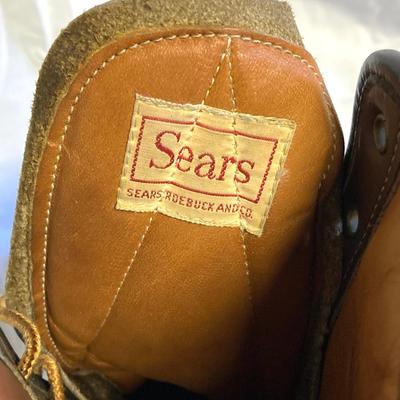 LOT 182: Ready to Work Collection - Craftsman Tool Pouch, Sears Size 10.5 Work Boots, Hand Axe / Hatchet, Hook Hanging Work Light, Jersey...