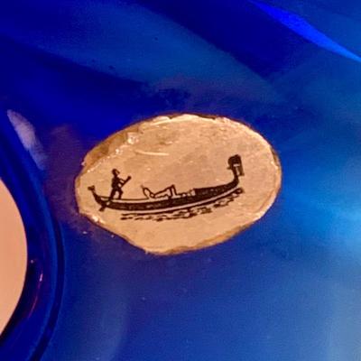 LOT:190: Beautiful Murano Blue Art Glass Bowl and 2 Tall Strombershyttan Crystal Vases