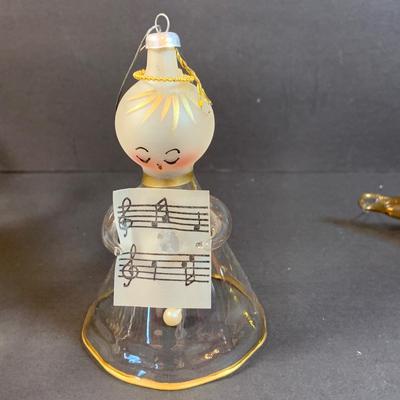 LOT:191: Vintage Ornaments Including De Carlini Angel, Clown and Mouse. Art Glass Teadrop Ornament, Resl Lenz Pear Shaped Ornament and More