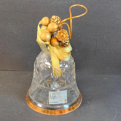 LOT:195: Adorable Christmas Decor Including Precious Moments Rudolph the Red-Nosed Reindeer Santa Figurine, Mikasa Bell, Glass Ornaments,...