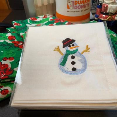 LOT 196: Holidays with Dunkin, Coke and Starbucks- Cups, Glasses, Canister, a Musical Santa Cookie Jar, Glass Stir Sticks and More