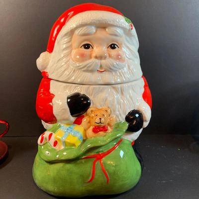 LOT 196: Holidays with Dunkin, Coke and Starbucks- Cups, Glasses, Canister, a Musical Santa Cookie Jar, Glass Stir Sticks and More