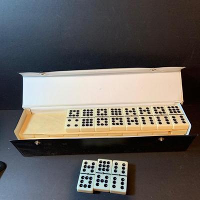 LOT:201: Vintage Scrabble Deluxe Edition with Turntable Base and a Box of Dominos