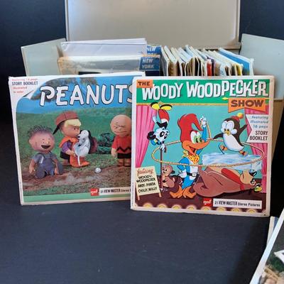 LOT 203: View-Master Projector with a Box of View-Box of Master Stereo Picture Sets - Snow White, Wizard of Oz, Woody Woodpecker,...