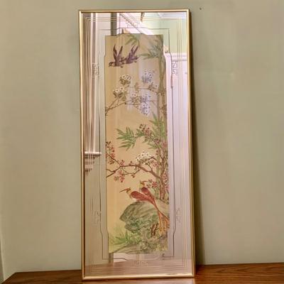 LOT 205: Academy Arts Chinese Bird Panels with Dull Gold Foil Background and Scrub-out Mirror, Japanese Tiki Mug, and Other Asian...