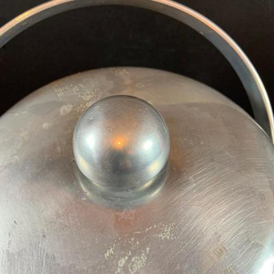 LOT:207 Set of 8 Raffiaware Cups, Aluminum Ice Bucket and Aluminum Steak Platter with Wood Base