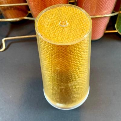 LOT:207 Set of 8 Raffiaware Cups, Aluminum Ice Bucket and Aluminum Steak Platter with Wood Base