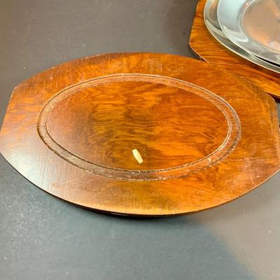 LOT:207 Set of 8 Raffiaware Cups, Aluminum Ice Bucket and Aluminum Steak Platter with Wood Base