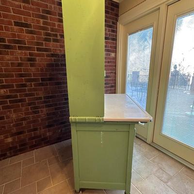 Retro Green Hoosier Cabinet Display with Wheels