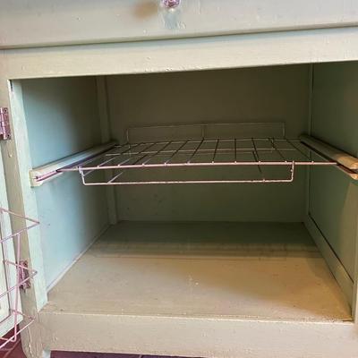Retro Green Hoosier Cabinet Display with Wheels