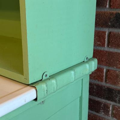 Retro Green Hoosier Cabinet Display with Wheels