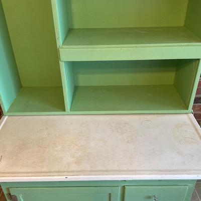 Retro Green Hoosier Cabinet Display with Wheels