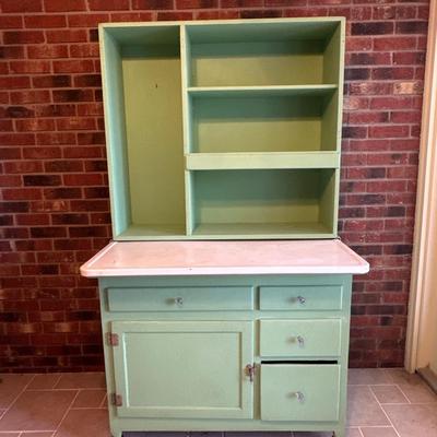 Retro Green Hoosier Cabinet Display with Wheels