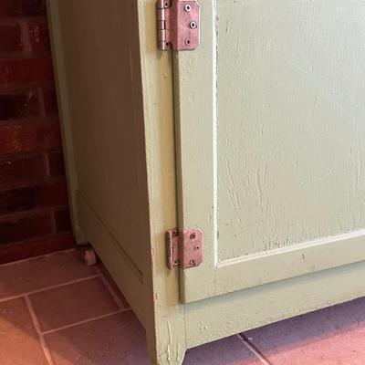 Retro Green Hoosier Cabinet Display with Wheels