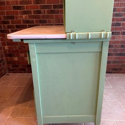 Retro Green Hoosier Cabinet Display with Wheels