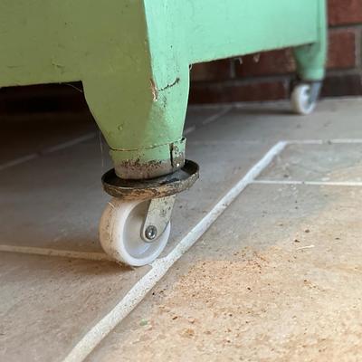 Retro Green Hoosier Cabinet Display with Wheels