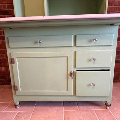 Retro Green Hoosier Cabinet Display with Wheels