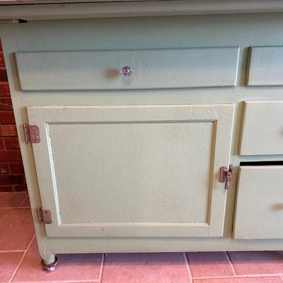 Retro Green Hoosier Cabinet Display with Wheels