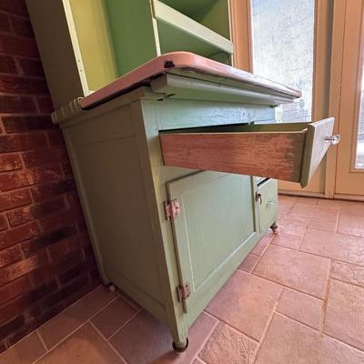 Retro Green Hoosier Cabinet Display with Wheels