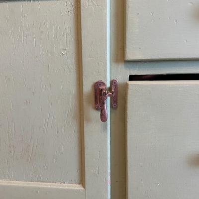 Retro Green Hoosier Cabinet Display with Wheels