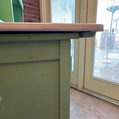 Retro Green Hoosier Cabinet Display with Wheels