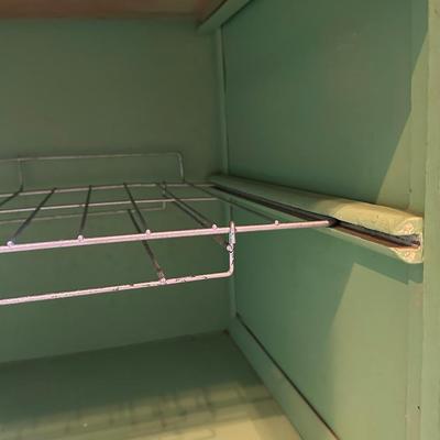 Retro Green Hoosier Cabinet Display with Wheels