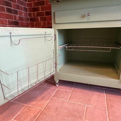 Retro Green Hoosier Cabinet Display with Wheels
