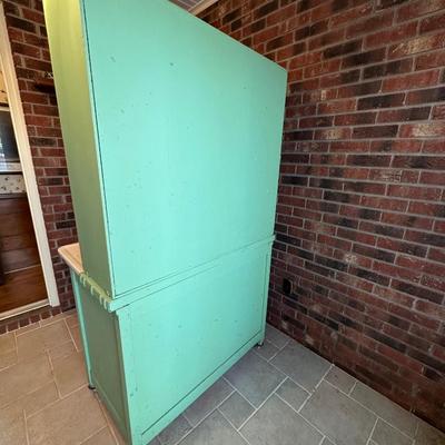 Retro Green Hoosier Cabinet Display with Wheels