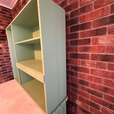 Retro Green Hoosier Cabinet Display with Wheels