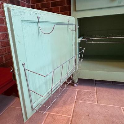 Retro Green Hoosier Cabinet Display with Wheels