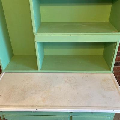 Retro Green Hoosier Cabinet Display with Wheels