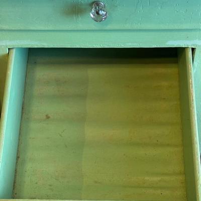 Retro Green Hoosier Cabinet Display with Wheels