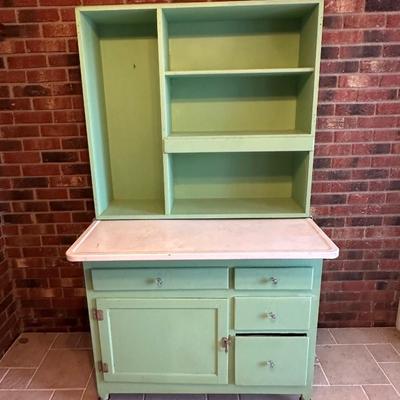 Retro Green Hoosier Cabinet Display with Wheels