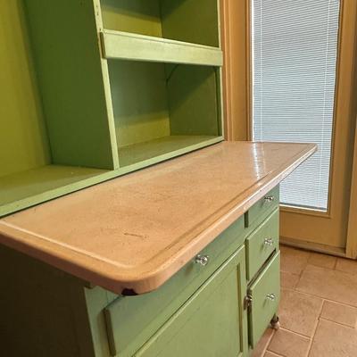 Retro Green Hoosier Cabinet Display with Wheels